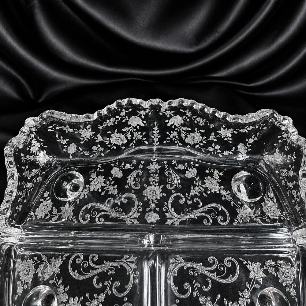 Cambridge Diane Etched Crystal 3 Part Relish Dish 4 Footed 12.5